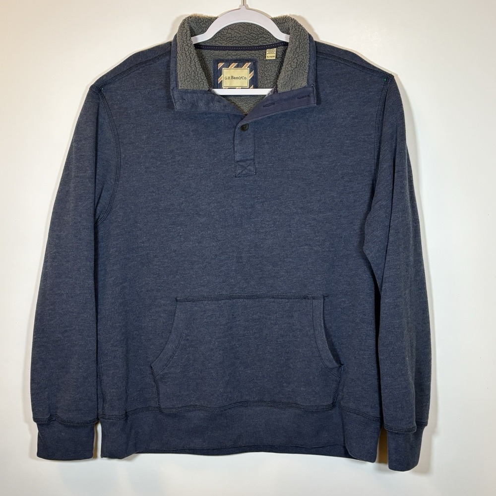 G.H. Bass‎ & Co. Men's Navy Blue Collared Pullover Size XL Long Sleeve Shirt